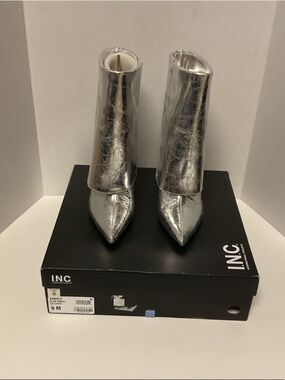 INC International Concepts Metallic Silver Pointed Ankle Boots